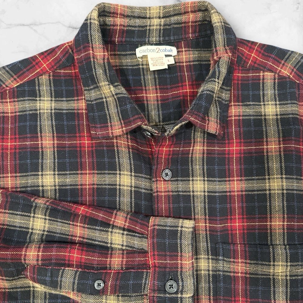 Carbon 2 Cobalt‎  Plaid Mens Lined Flannel Button Up 2-Layer Large Long Sleeve